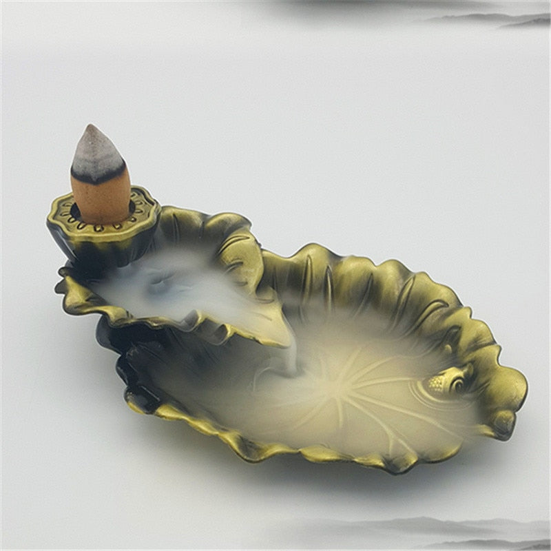 Leaf Tower Incense Ceramic Burner Fragrance Holder Backflow Censer Creative Aromatherapy Smoke Reflux Incense Stick Incense