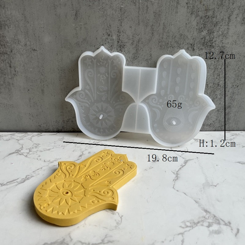 Fatima Lucky Hand Silicone Molds Hamasa Hand for Cement Incense Holder Tray Concrete Incense DIY Cement Bracket Crafts Moulds