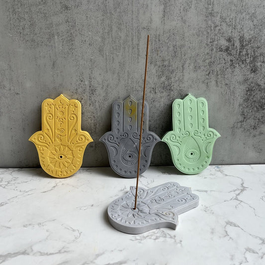 Fatima Lucky Hand Silicone Molds Hamasa Hand for Cement Incense Holder Tray Concrete Incense DIY Cement Bracket Crafts Moulds